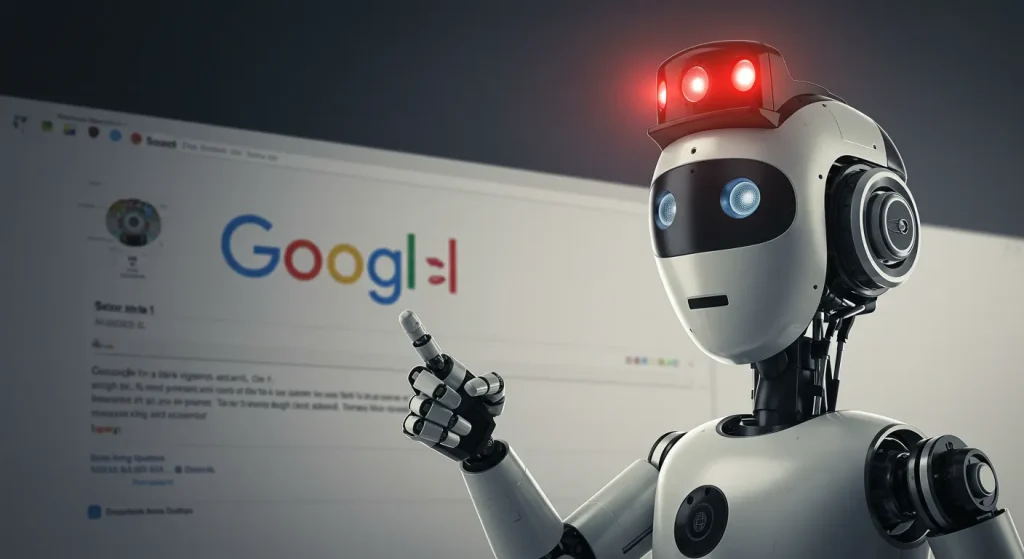 ロボットが検索面の監視で警戒している